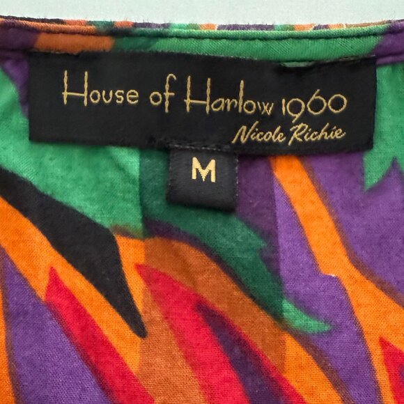 House of Harlow 1960 Short Ruffle Flutter Sleeve Meadow Pink Print Size Medium - Picture 6 of 8